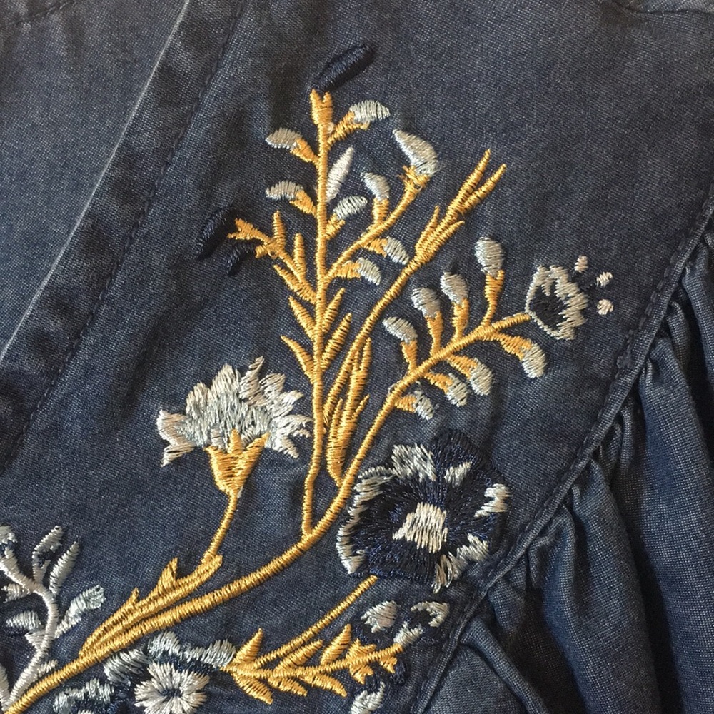 Vintage Cozee Corner Oversized Embroidered Denim Dress Housecoat - Picture 12 of 13